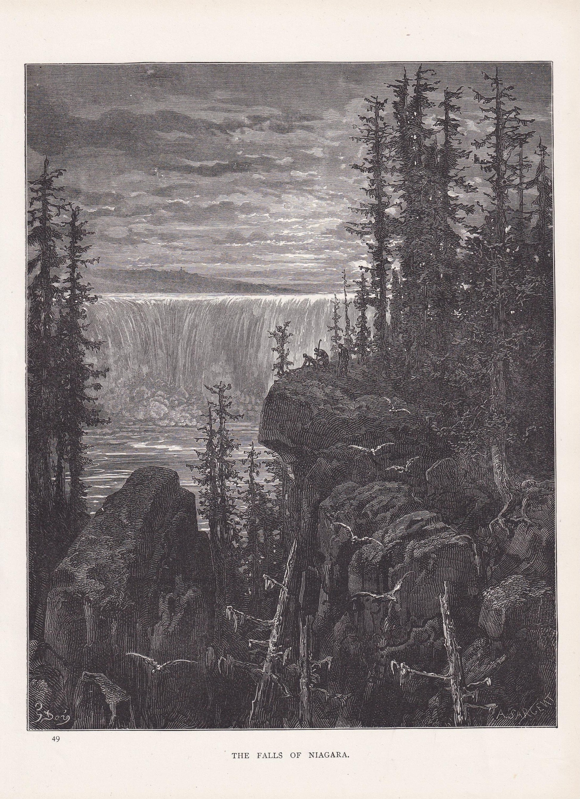 1870 GUSTAVE DORE Print - "The Falls of Niagara" - Dore Wall Art - Antique Dore Engraving - 8.5 x 12.2 Inches