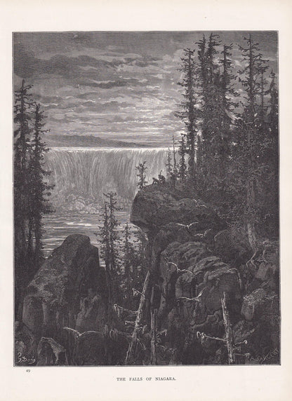 1870 GUSTAVE DORE Print - "The Falls of Niagara" - Dore Wall Art - Antique Dore Engraving - 8.5 x 12.2 Inches