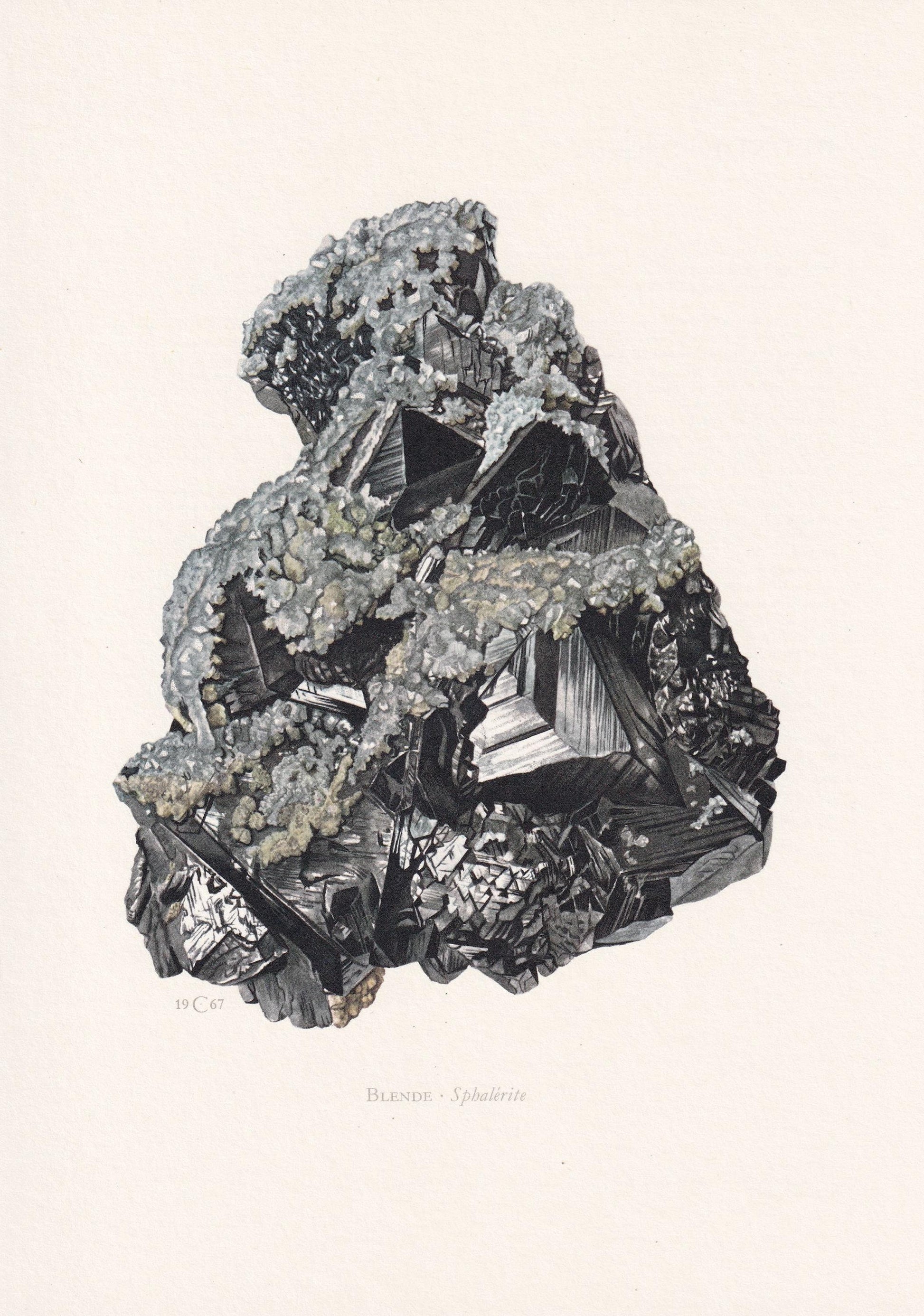 1968 SPHALERITE Print - Mineral Wall Art Gift - Zinc - Mineralogy Decor - Precious Stones - Vintage Rock Art - Element - 7.5 