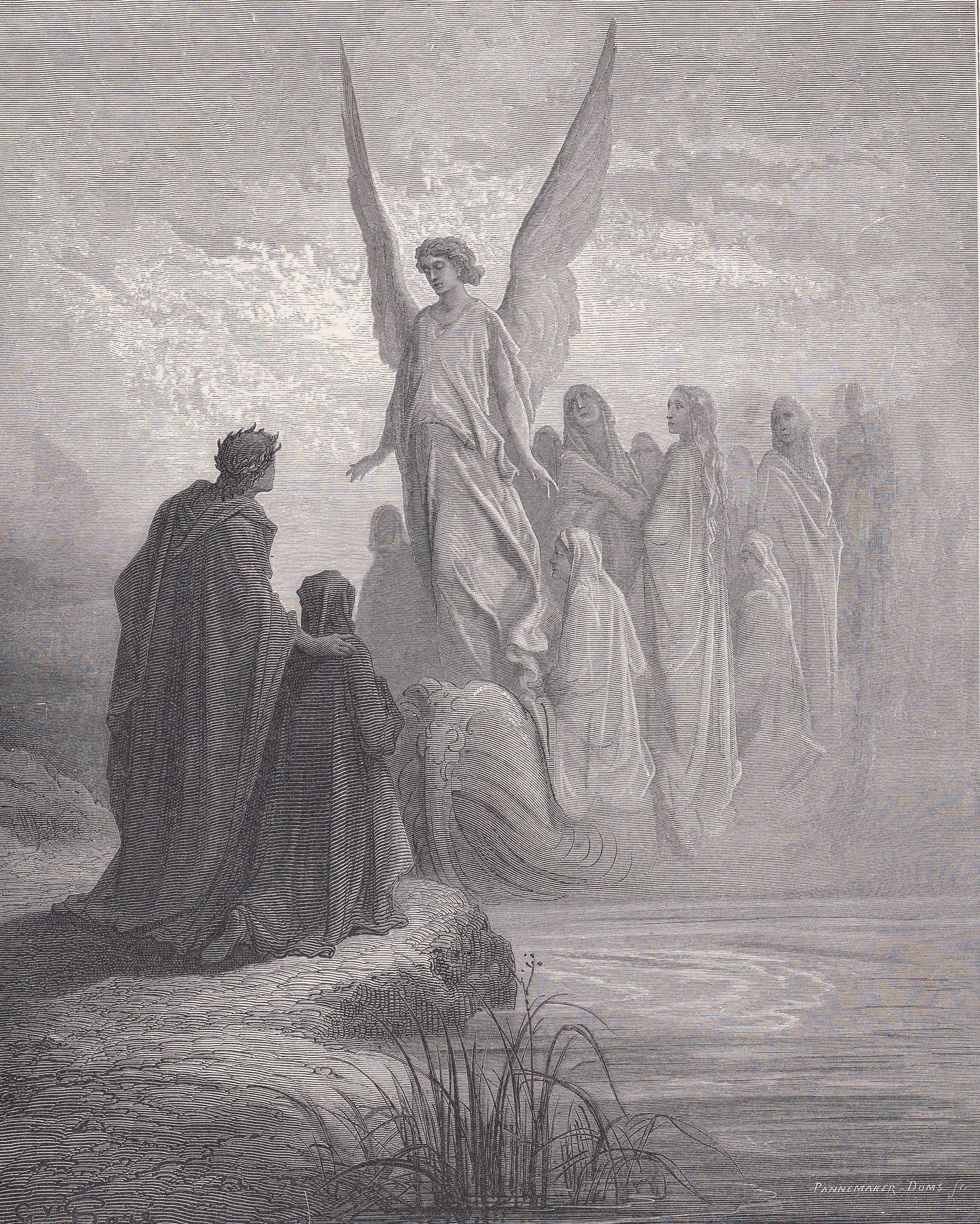 1870 GUSTAVE DORE Print - "The Boat of Souls" - Dore Wall Art - Antique Dore Engraving - 8.5 x 12.8 Inches