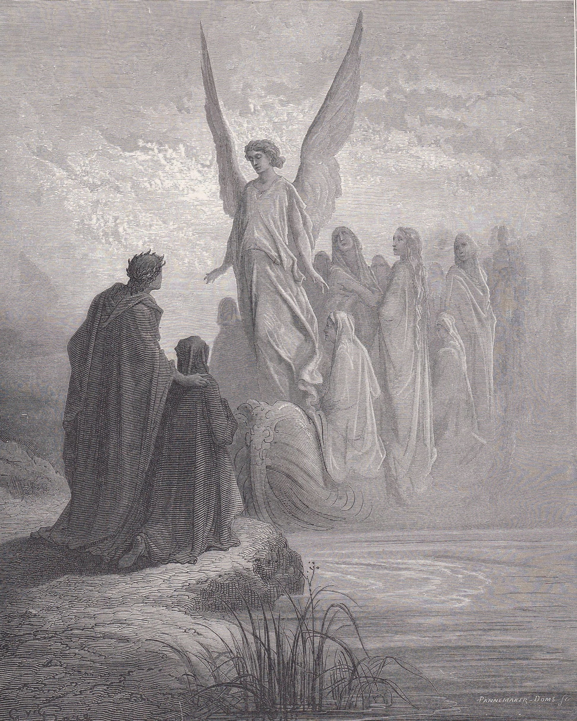 1870 GUSTAVE DORE Print - "The Boat of Souls" - Dore Wall Art - Antique Dore Engraving - 8.5 x 12.8 Inches