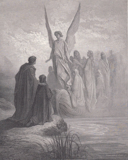 1870 GUSTAVE DORE Print - "The Boat of Souls" - Dore Wall Art - Antique Dore Engraving - 8.5 x 12.8 Inches