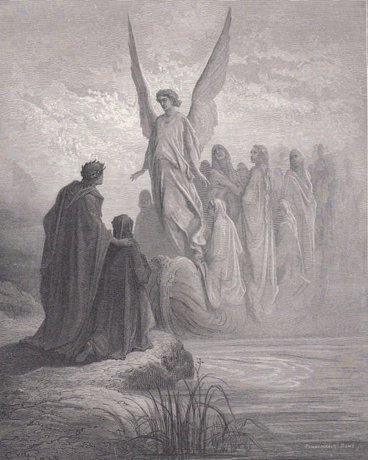 1870 GUSTAVE DORE Print - "The Boat of Souls" - Dore Wall Art - Antique Dore Engraving - 8.5 x 12.8 Inches