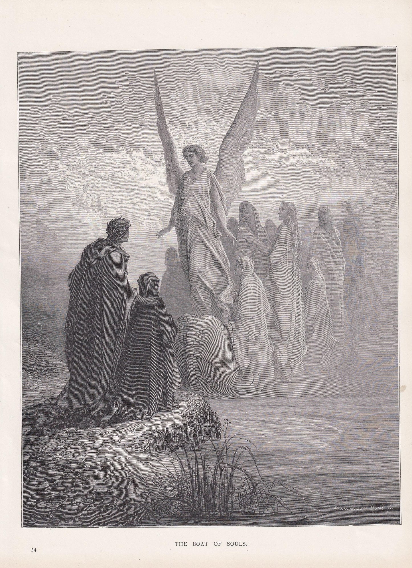 1870 GUSTAVE DORE Print - "The Boat of Souls" - Dore Wall Art - Antique Dore Engraving - 8.5 x 12.8 Inches