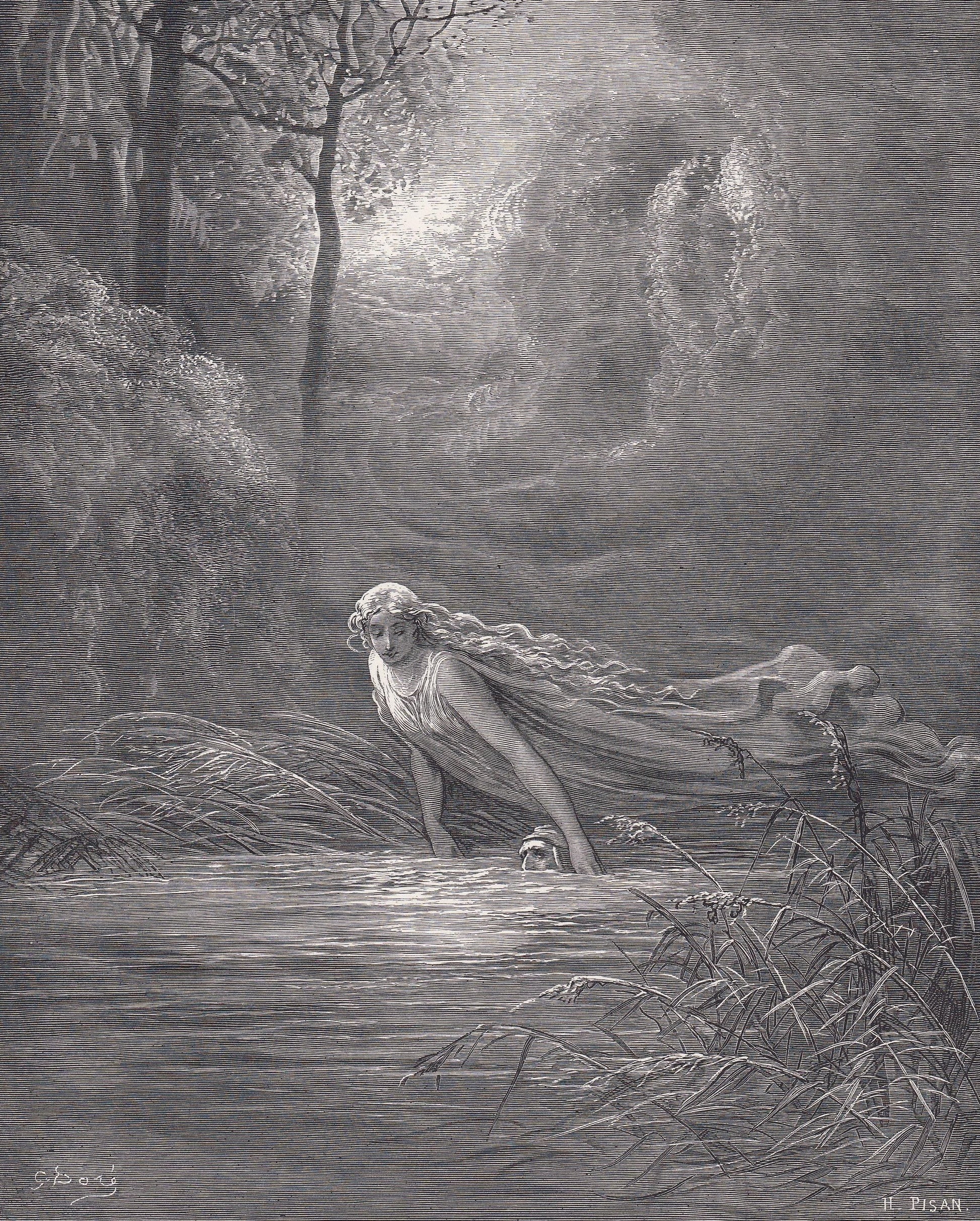 1870 GUSTAVE DORE Print - "Dante and the River of Lethe" - Dore Wall Art - Antique Dore Engraving - 8.5 x 12.2 Inches
