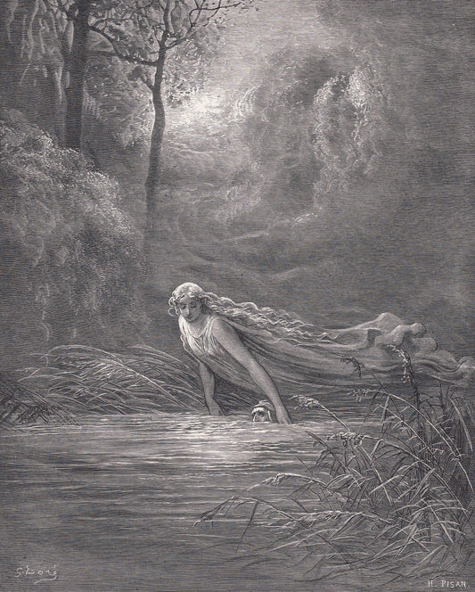 1870 GUSTAVE DORE Print - "Dante and the River of Lethe" - Dore Wall Art - Antique Dore Engraving - 8.5 x 12.2 Inches