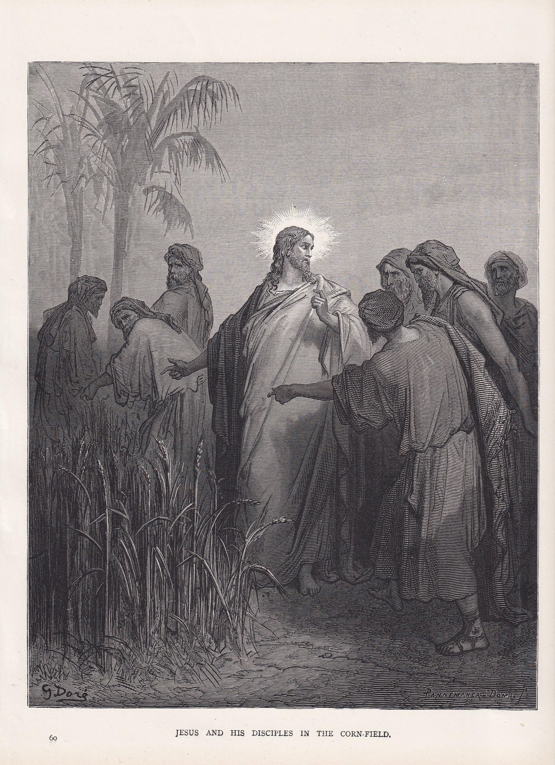 1870 GUSTAVE DORE Print - "Jesus and His Disciples in the Corn Field" - Dore Wall Art - Antique Dore Engraving - 8.5 x 12.2 I