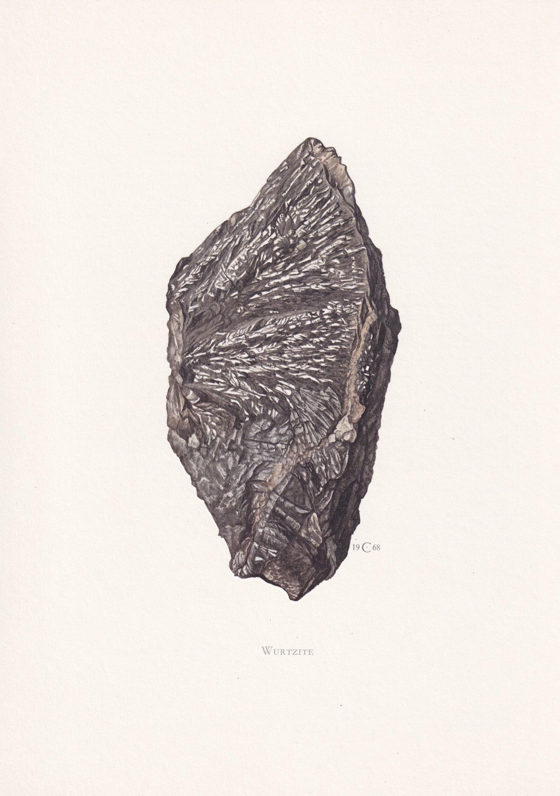 1968 WURTZITE Print - Mineral Wall Art Gift - Mineralogy Decor - Precious Stones - Vintage Rock Art - Element - 7.5 x 10.6 In
