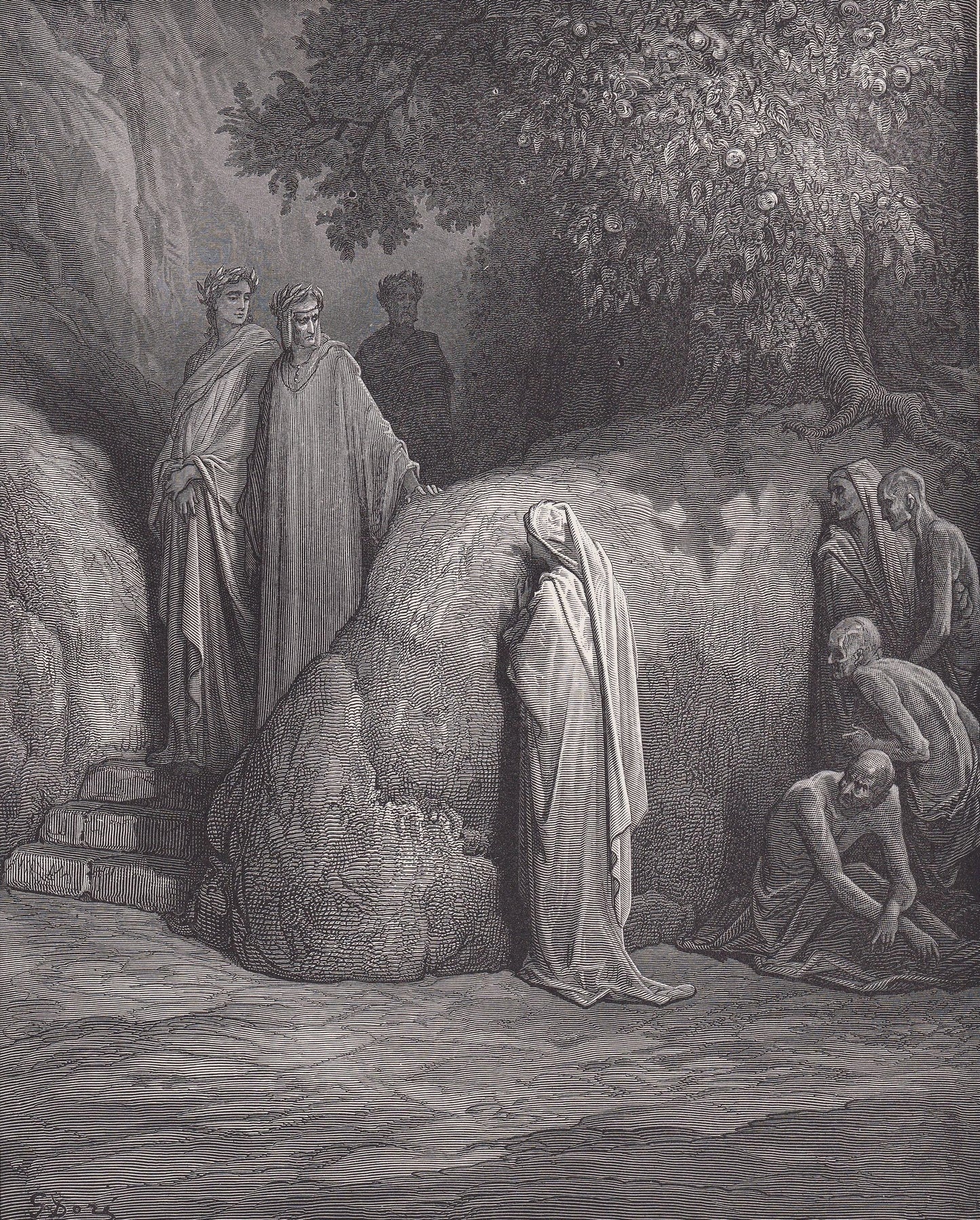 1870 GUSTAVE DORE Print - "Dante and the Spirit of Forese" - Dore Wall Art - Antique Dore Engraving - 8.5 x 12.2 Inches