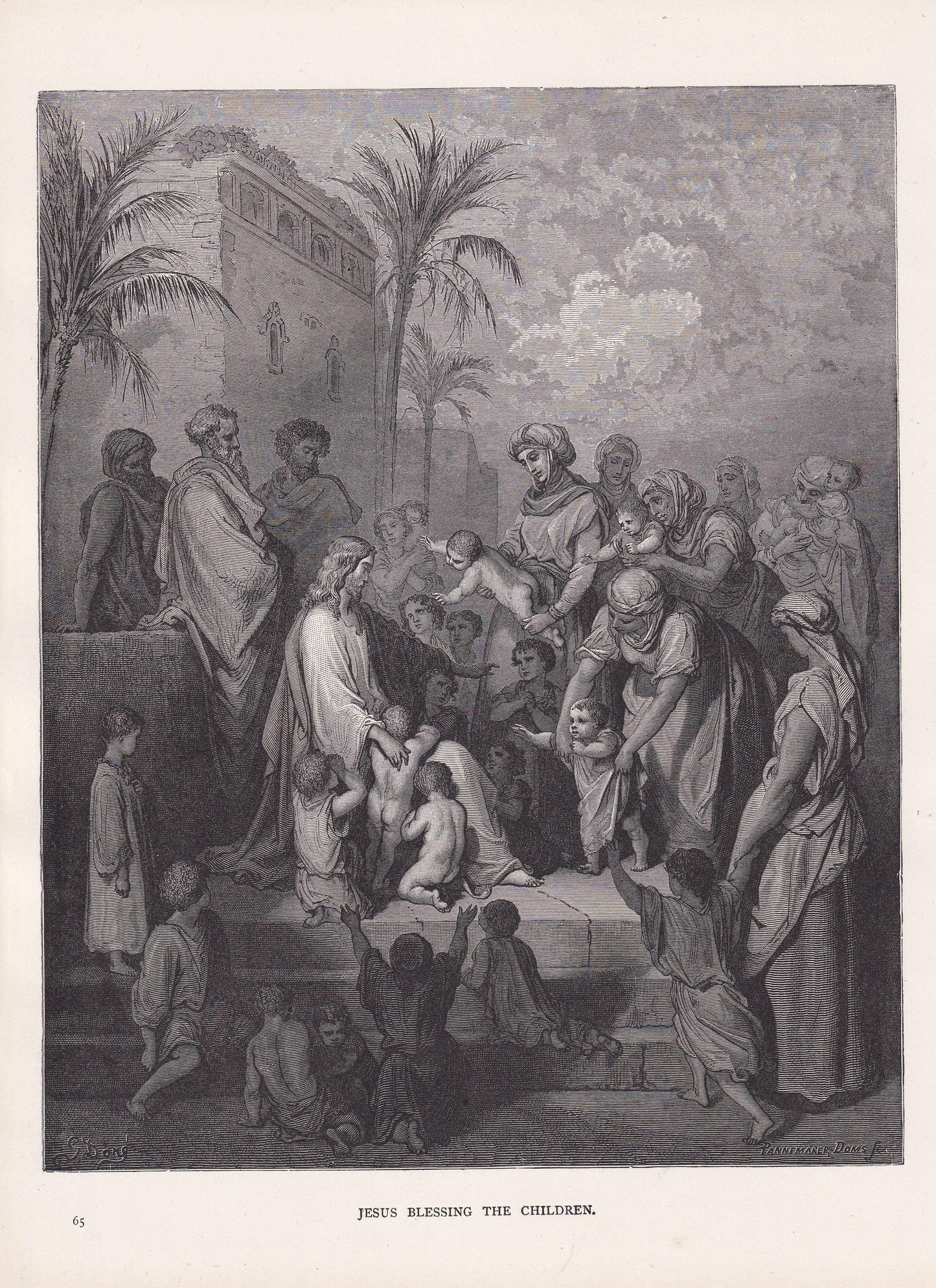 1870 GUSTAVE DORE Print - "Jesus Blessing the Children" - Dore Wall Art - Antique Dore Engraving - 8.5 x 12.2 Inches