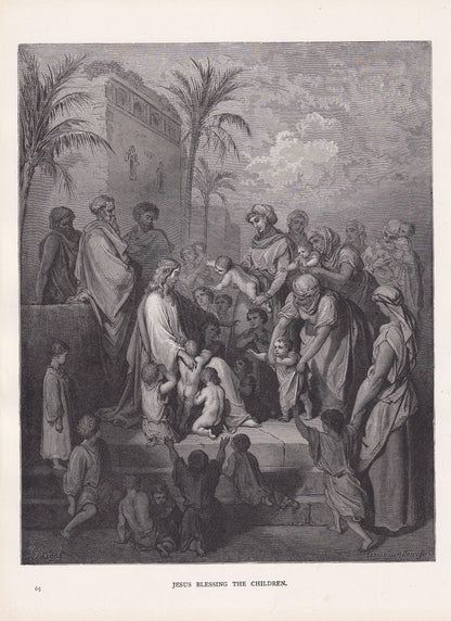 1870 GUSTAVE DORE Print - "Jesus Blessing the Children" - Dore Wall Art - Antique Dore Engraving - 8.5 x 12.2 Inches