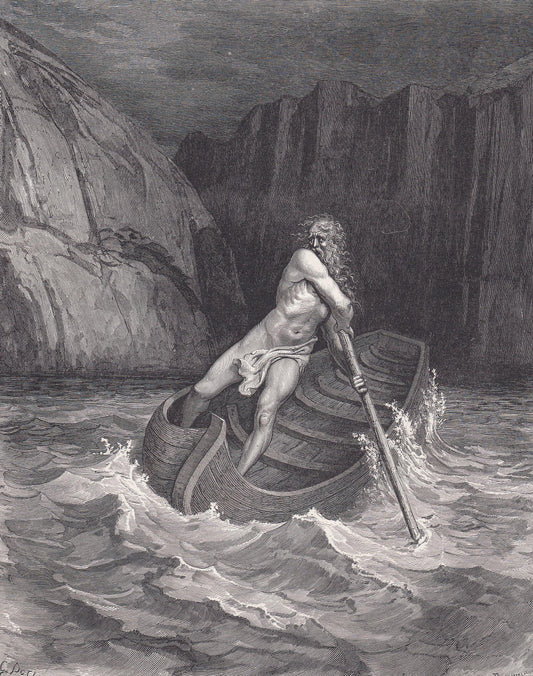 1870 GUSTAVE DORE Print - "Charon, the Ferryman of Hell" - Dore Wall Art - Antique Dore Engraving - 8.5 x 12.8 Inches