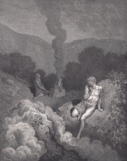 1870 GUSTAVE DORE Print - "Cain and Abel Offering their Sacrifices" - Dore Wall Art - Antique Dore Engraving - 8.5 x 12.2 Inc