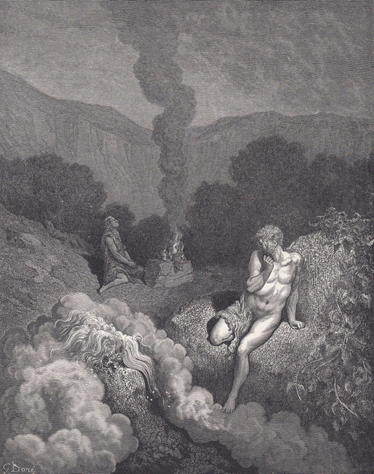 1870 GUSTAVE DORE Print - "Cain and Abel Offering their Sacrifices" - Dore Wall Art - Antique Dore Engraving - 8.5 x 12.2 Inc