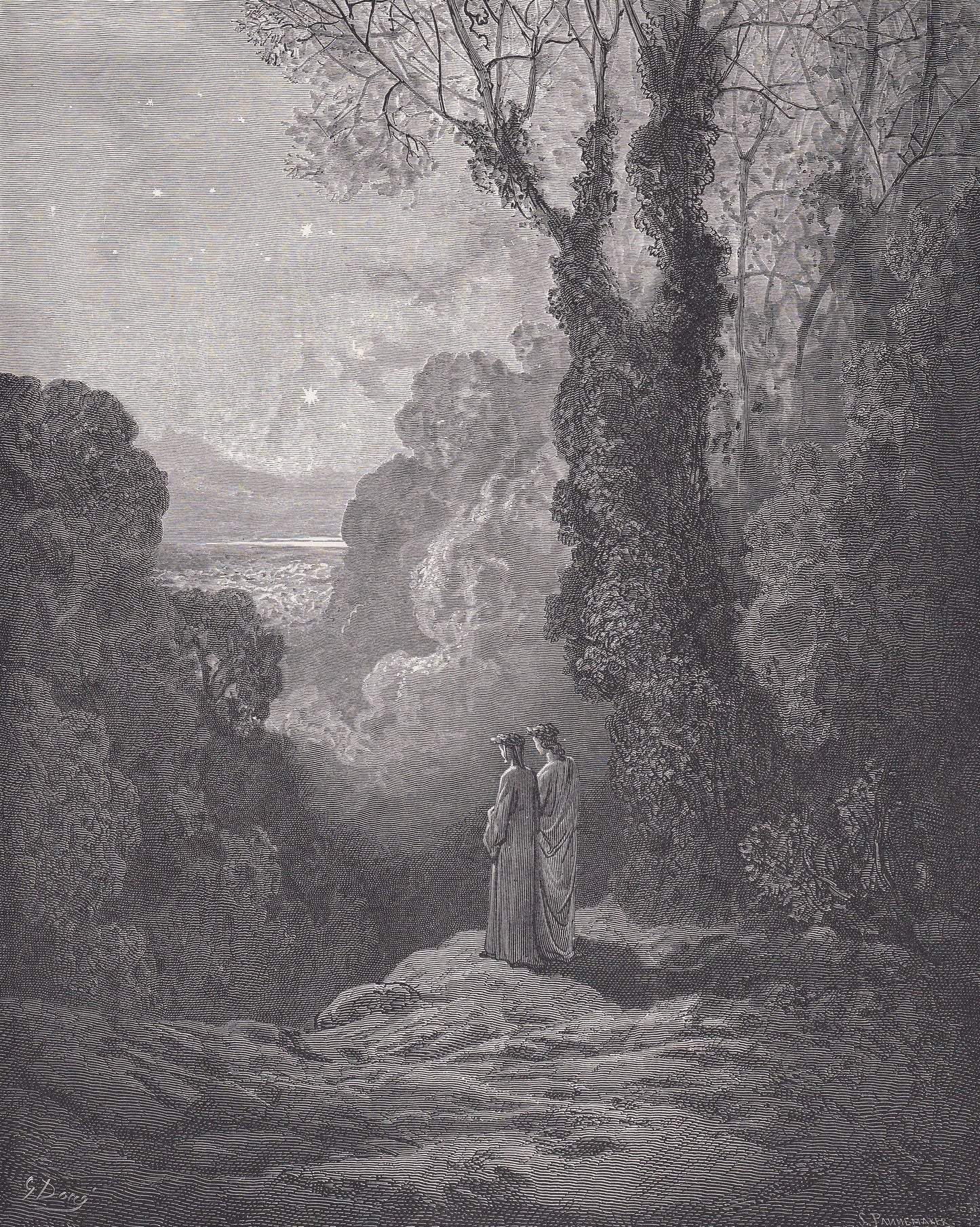 1870 GUSTAVE DORE Print - "The Threshold of Purgatory" - Dore Wall Art - Antique Dore Engraving - 8.5 x 12.8 Inches