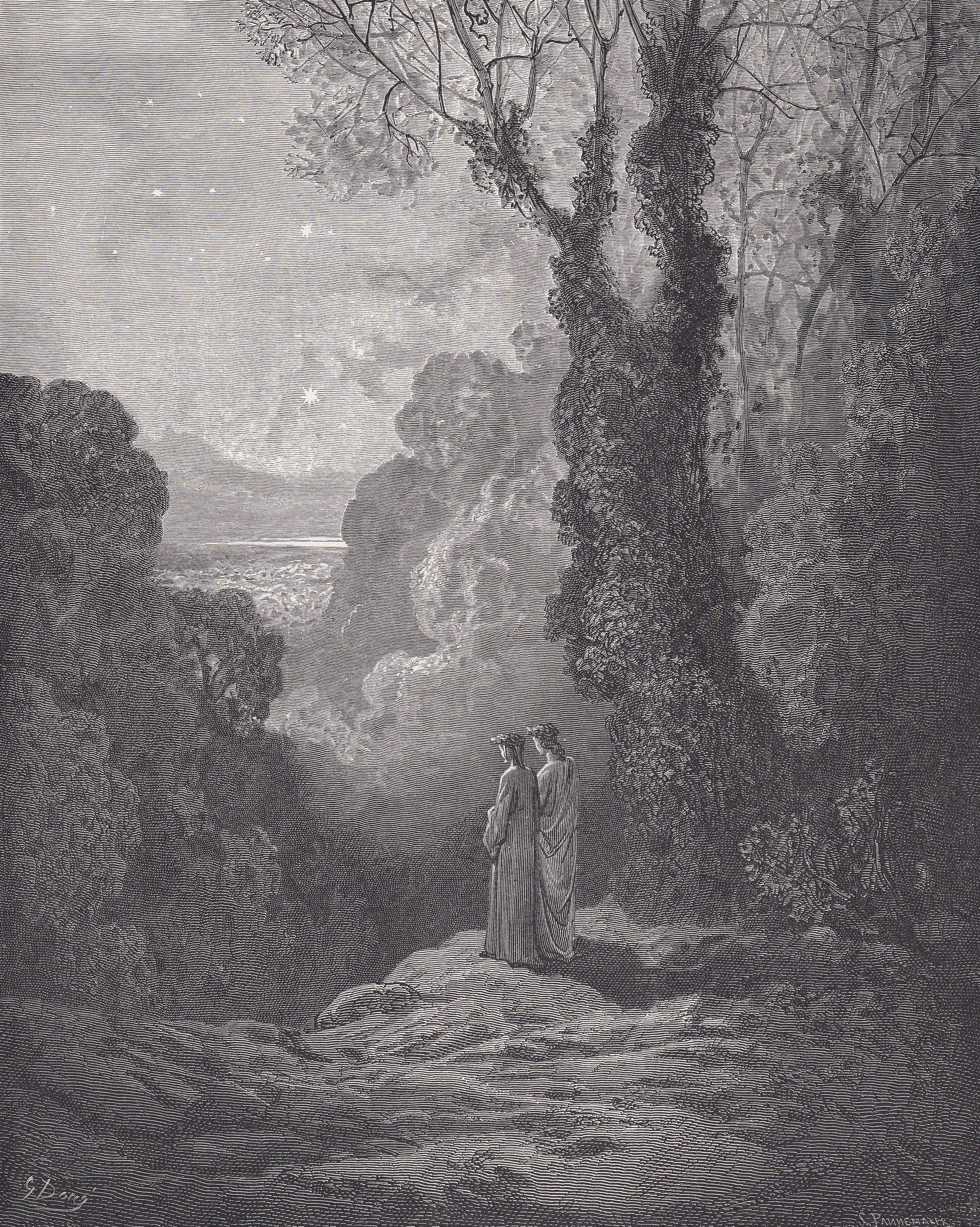 1870 GUSTAVE DORE Print - "The Threshold of Purgatory" - Dore Wall Art - Antique Dore Engraving - 8.5 x 12.8 Inches