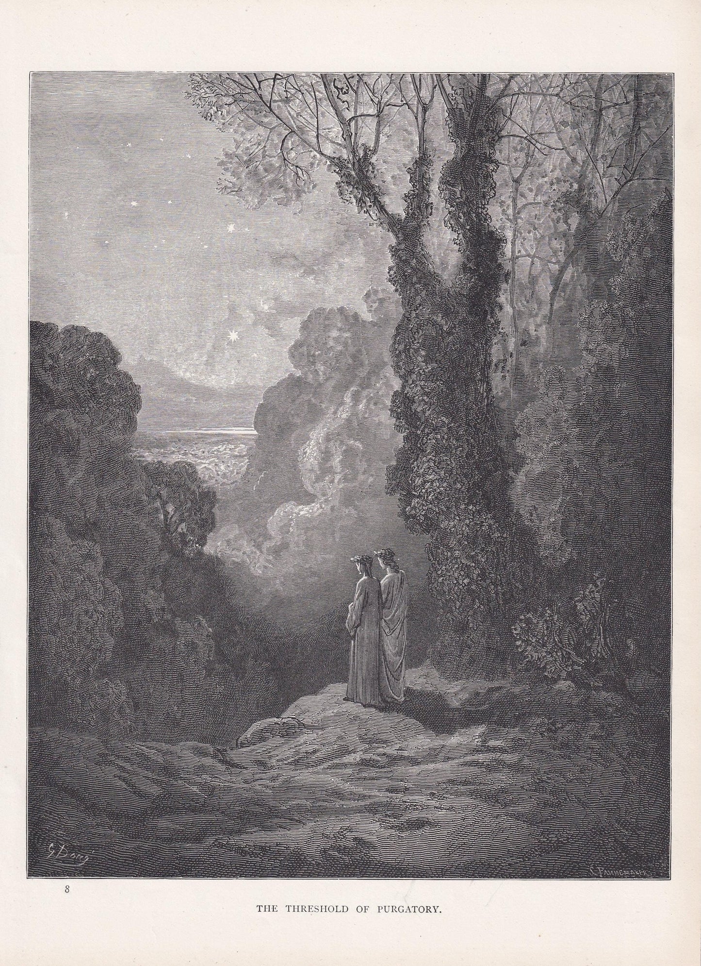 1870 GUSTAVE DORE Print - "The Threshold of Purgatory" - Dore Wall Art - Antique Dore Engraving - 8.5 x 12.8 Inches