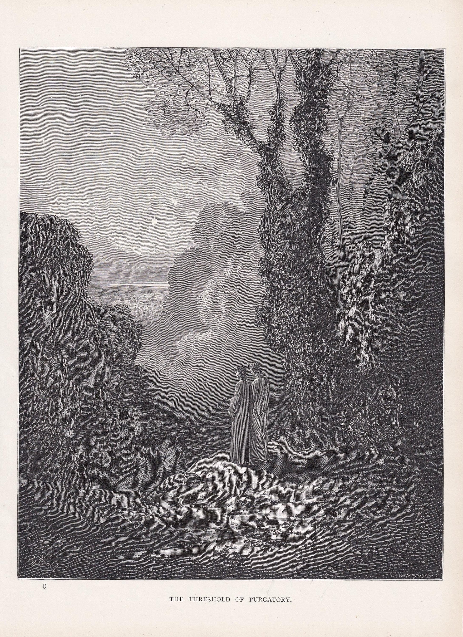 1870 GUSTAVE DORE Print - "The Threshold of Purgatory" - Dore Wall Art - Antique Dore Engraving - 8.5 x 12.8 Inches
