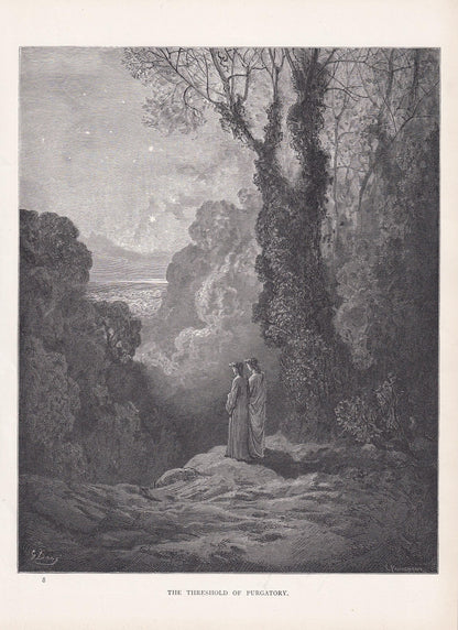 1870 GUSTAVE DORE Print - "The Threshold of Purgatory" - Dore Wall Art - Antique Dore Engraving - 8.5 x 12.8 Inches