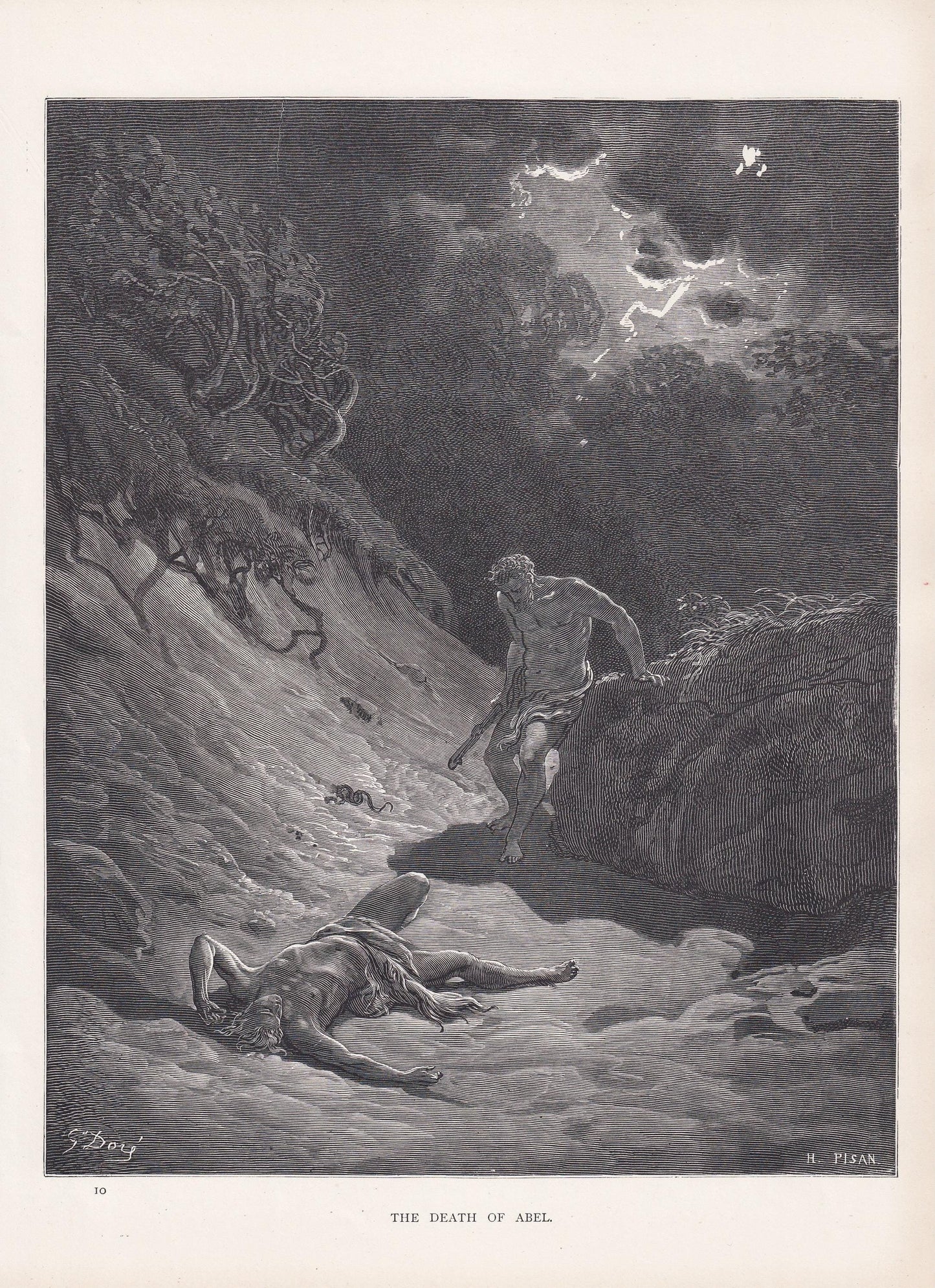 1870 GUSTAVE DORE Print - "The Death of Abel" - Cain and Abel - Dore Wall Art - Antique Dore Engraving - 8.5 x 12.2 Inches