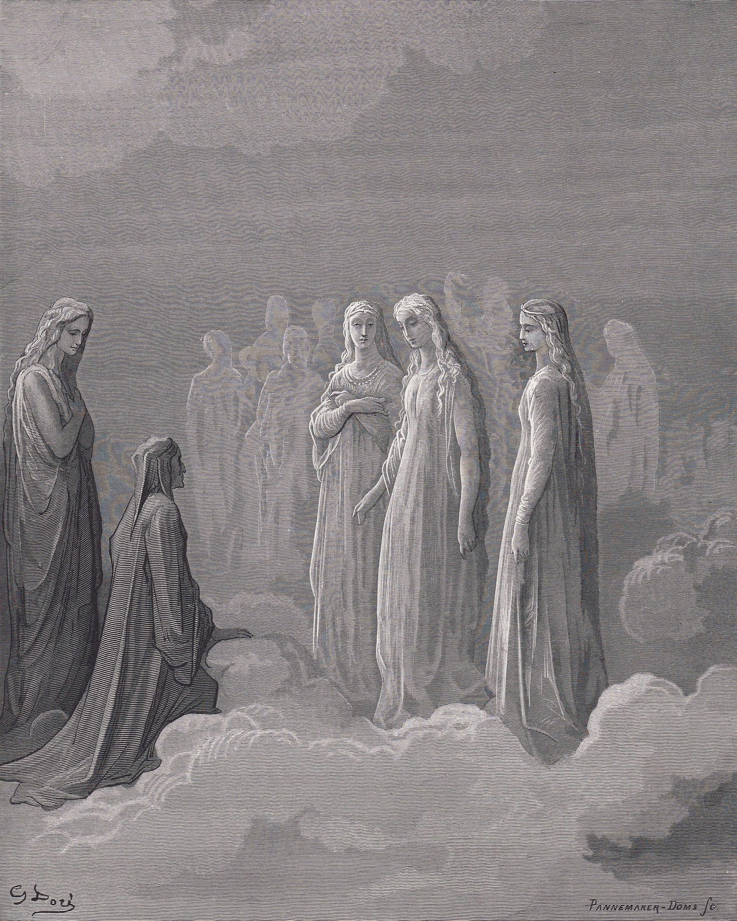 1870 GUSTAVE DORE Print - "Dante and the Spirits of the Moon" - Dore Wall Art - Antique Dore Engraving - 8.5 x 12.2 Inches