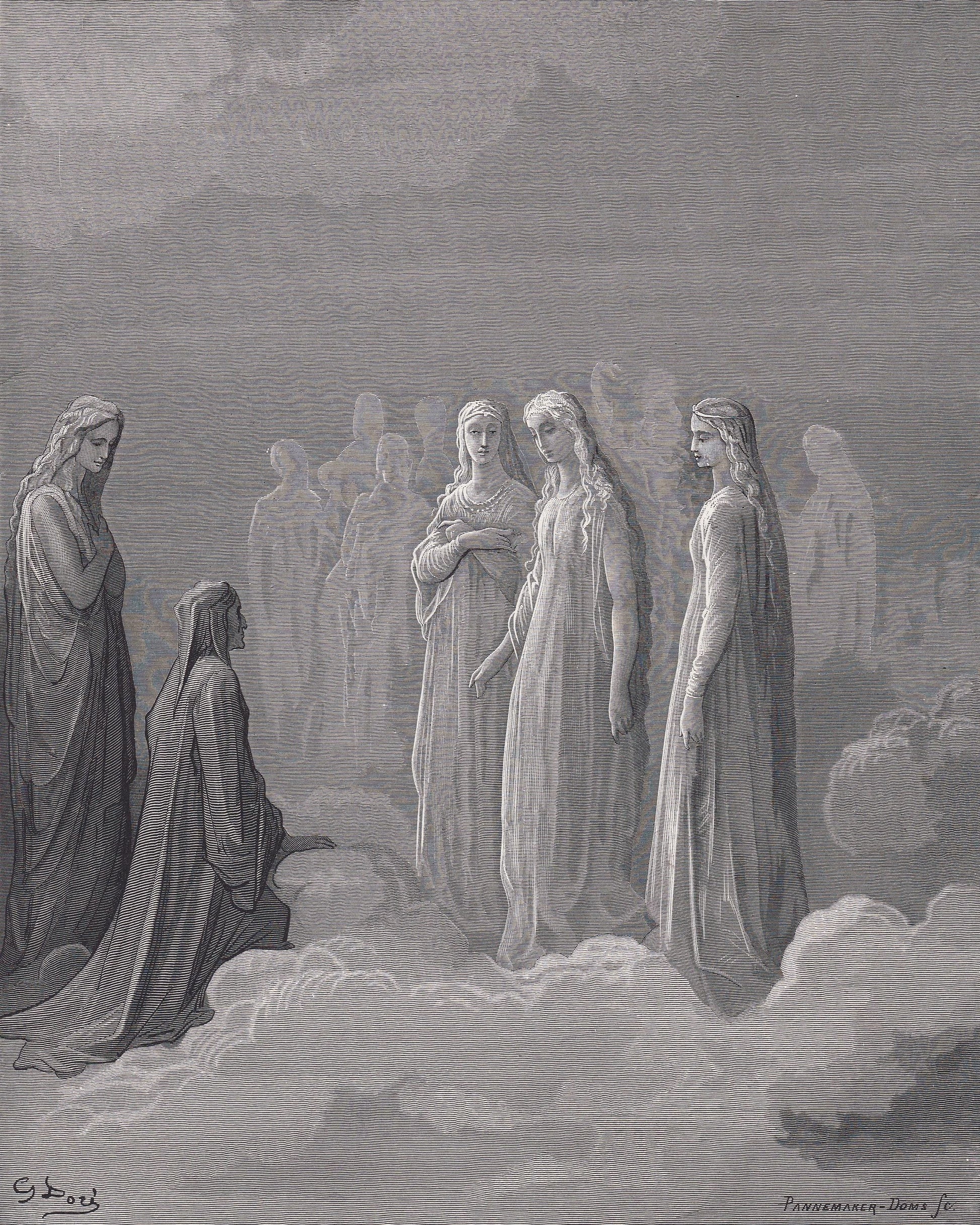 1870 GUSTAVE DORE Print - "Dante and the Spirits of the Moon" - Dore Wall Art - Antique Dore Engraving - 8.5 x 12.2 Inches