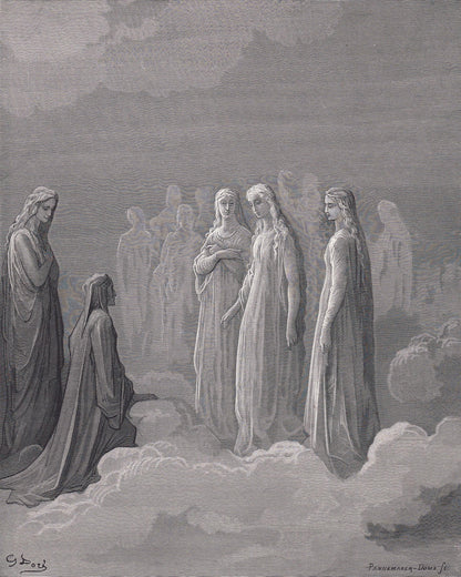 1870 GUSTAVE DORE Print - "Dante and the Spirits of the Moon" - Dore Wall Art - Antique Dore Engraving - 8.5 x 12.2 Inches