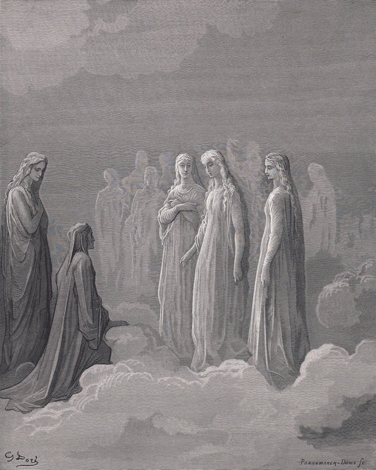 1870 GUSTAVE DORE Print - "Dante and the Spirits of the Moon" - Dore Wall Art - Antique Dore Engraving - 8.5 x 12.2 Inches
