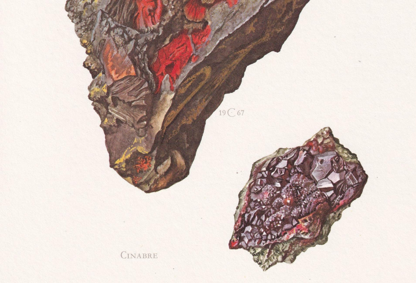 1968 CINNABAR Print - Mineral Wall Art Gift - Mineralogy Decor - Precious Stones - Vintage Rock Art - Element - 7.5 x 10.6 Inches