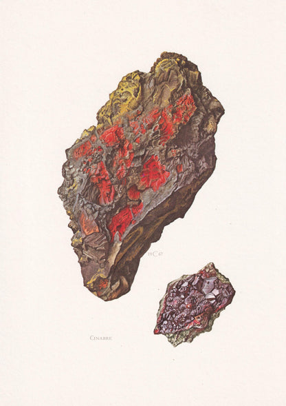 1968 CINNABAR Print - Mineral Wall Art Gift - Mineralogy Decor - Precious Stones - Vintage Rock Art - Element - 7.5 x 10.6 Inches