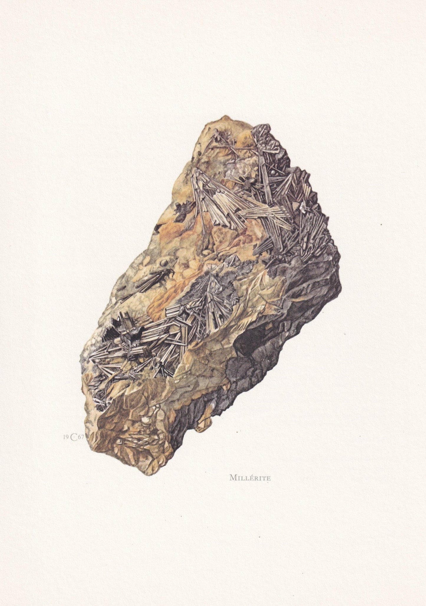 1968 MILLERITE (NICKEL BLENDE) Print - Mineral Wall Art Gift - Mineralogy Decor - Precious Stones - Rock Art - Element - 7.5 