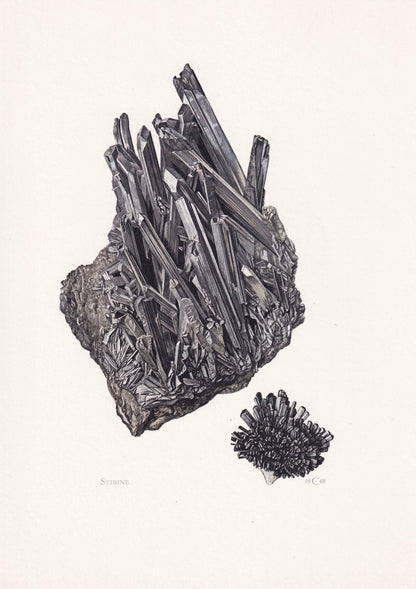 1968 STIBINE Print - Mineral Wall Art Gift - Mineralogy Decor - Precious Stones - Vintage Rock Art - Element - 7.5 x 10.6 Inches