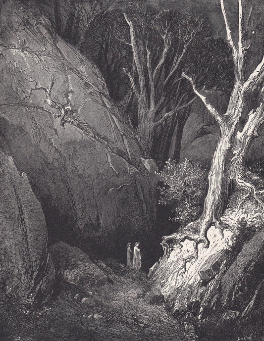 1870 GUSTAVE DORE Print - "Dante and His Guide" - Dore Wall Art - Antique Dore Engraving - 8.5 x 12.8 Inches