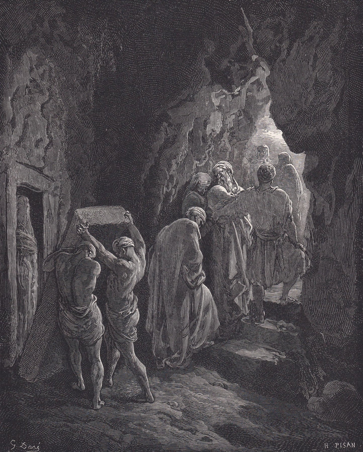 1870 GUSTAVE DORE Print - "The Burial of Sarah" - Dore Wall Art - Antique Dore Engraving - 8.5 x 12.2 Inches