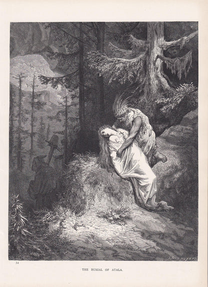 1870 GUSTAVE DORE Print - "The Burial of Atala" - Dore Wall Art - Antique Dore Engraving - 8.5 x 12.2 Inches
