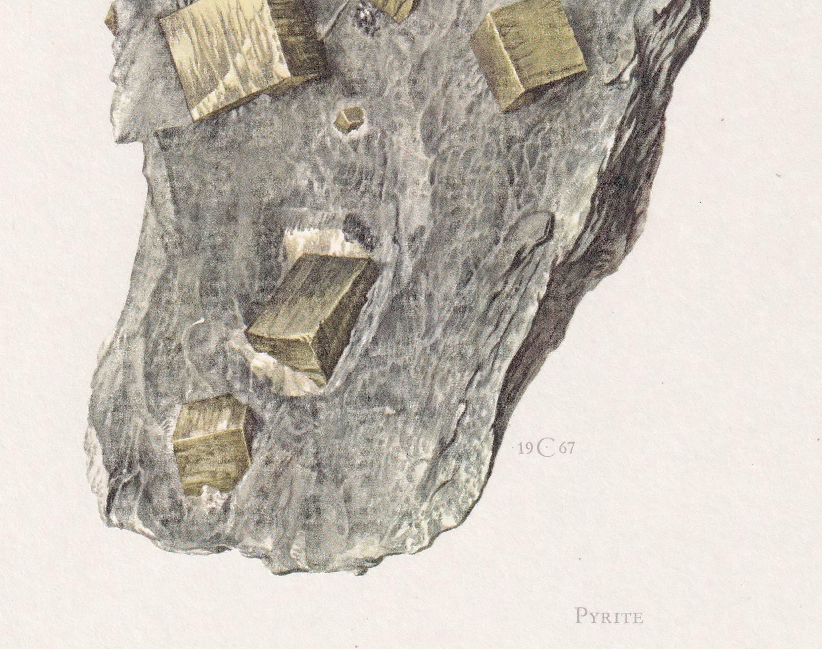 1968 PYRITE Print - Mineral Wall Art Gift - Mineralogy Decor - Precious Stones - Vintage Rock Art - Element - 7.5 x 10.6 Inches
