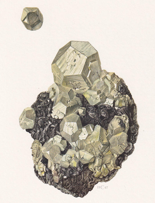 1968 PYRITE Print - Mineral Wall Art Gift - Mineralogy Decor - Precious Stones - Vintage Rock Art - Element - 7.5 x 10.6 Inch