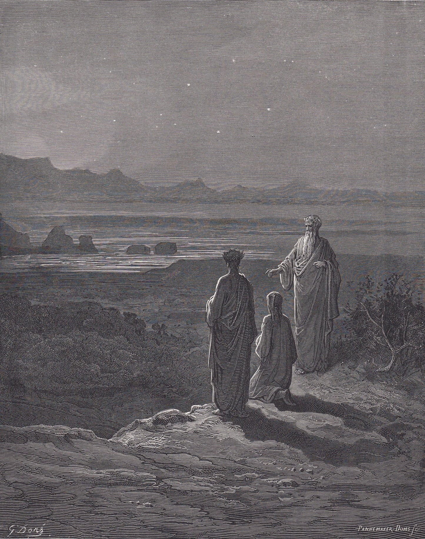 1870 GUSTAVE DORE Print - "Dante, Virgil, and Cato of Utica" - Dore Wall Art - Antique Dore Engraving - 8.5 x 12.2 Inches