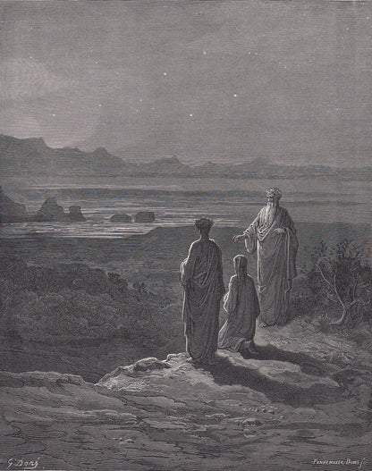 1870 GUSTAVE DORE Print - "Dante, Virgil, and Cato of Utica" - Dore Wall Art - Antique Dore Engraving - 8.5 x 12.2 Inches