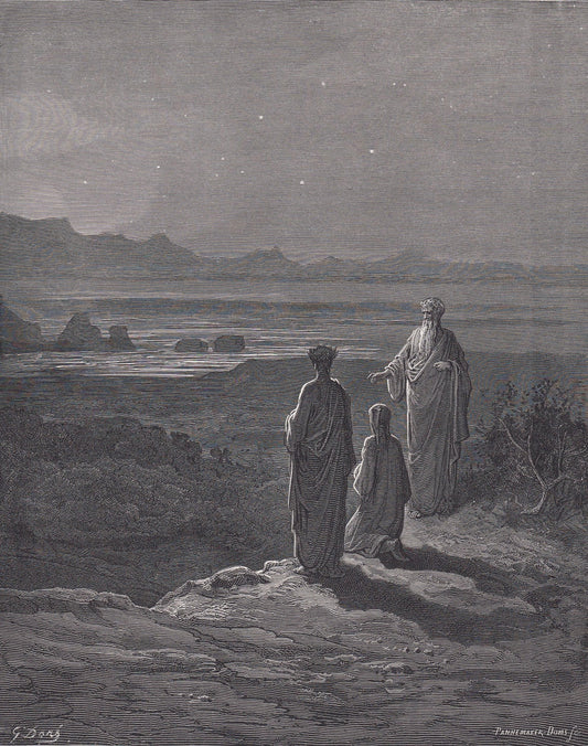 1870 GUSTAVE DORE Print - "Dante, Virgil, and Cato of Utica" - Dore Wall Art - Antique Dore Engraving - 8.5 x 12.2 Inches