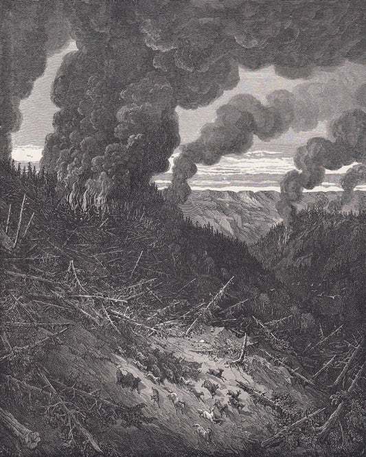 1870 GUSTAVE DORE Print - "The Fire in the Forest" - Dore Wall Art - Antique Dore Engraving - 8.5 x 12.2 Inches