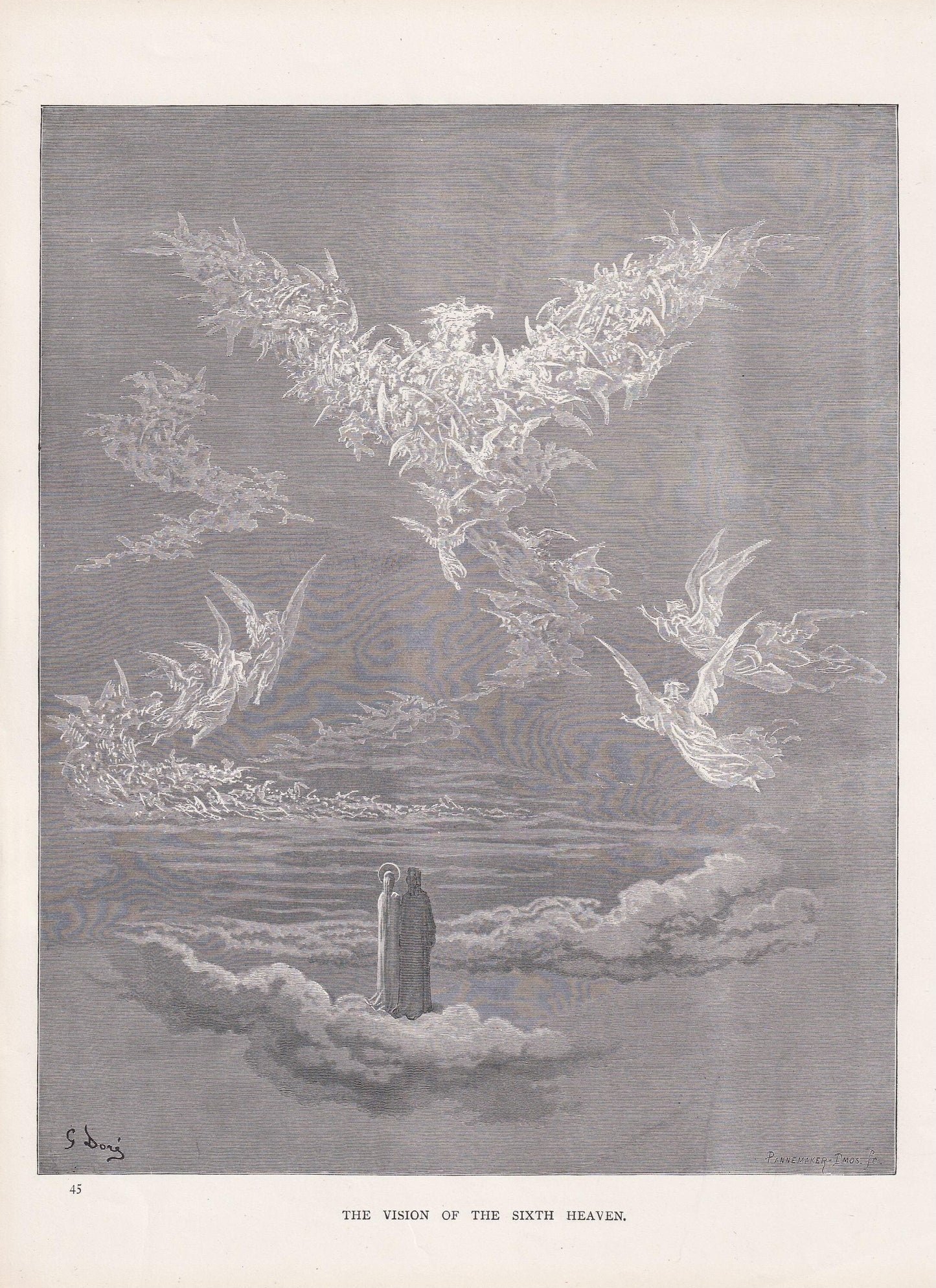 1870 GUSTAVE DORE Print - "The Vision of the Sixth Heaven" - Dore Wall Art - Antique Dore Engraving - 8.5 x 12.8 Inches