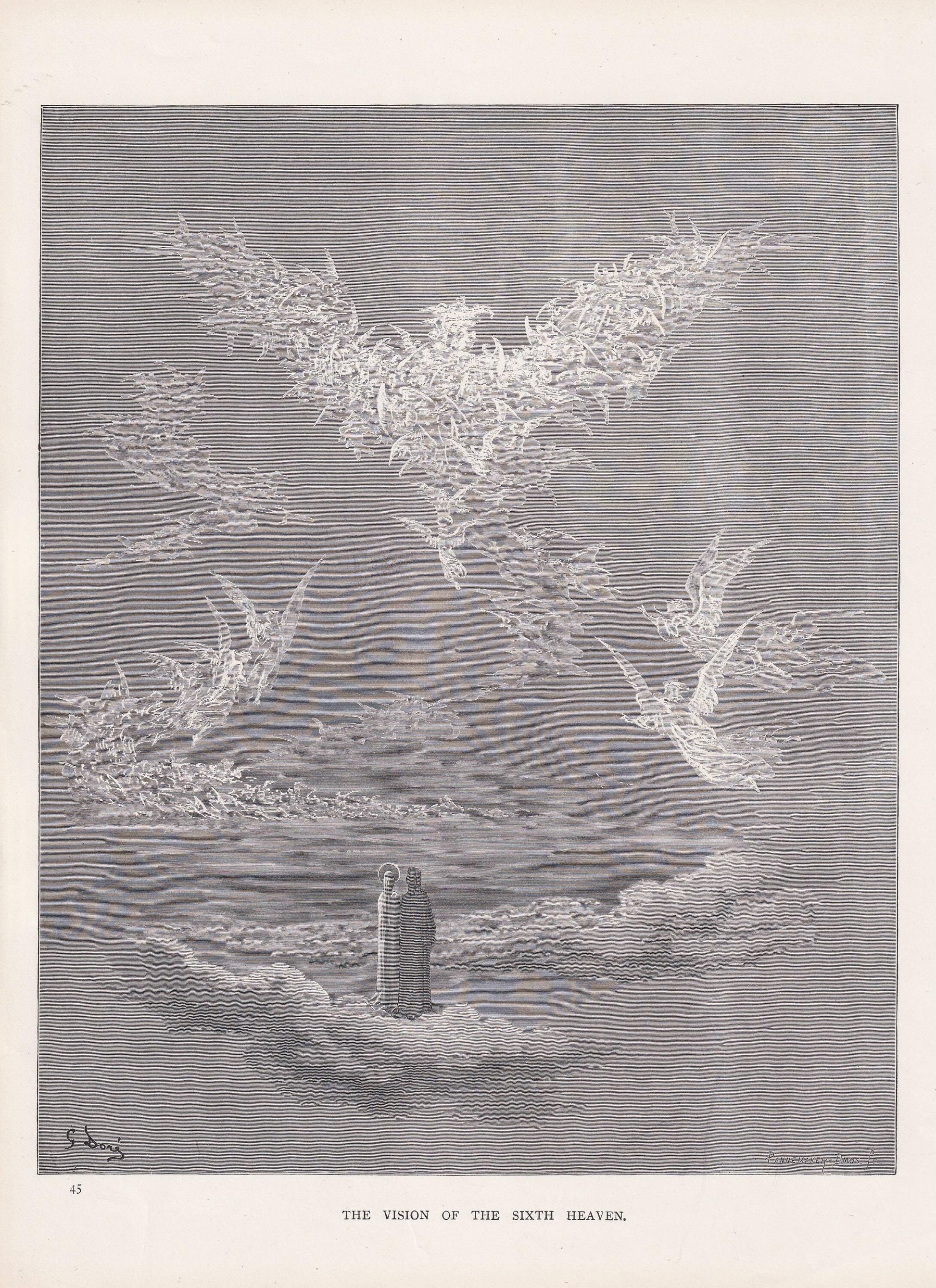 1870 GUSTAVE DORE Print - "The Vision of the Sixth Heaven" - Dore Wall Art - Antique Dore Engraving - 8.5 x 12.8 Inches