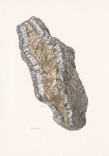 1968 GRAPHITE Print - Mineral Wall Art Gift - Mineralogy Decor - Precious Stones - Vintage Rock Art - Element Print - 7.5 x 10.6 Inches