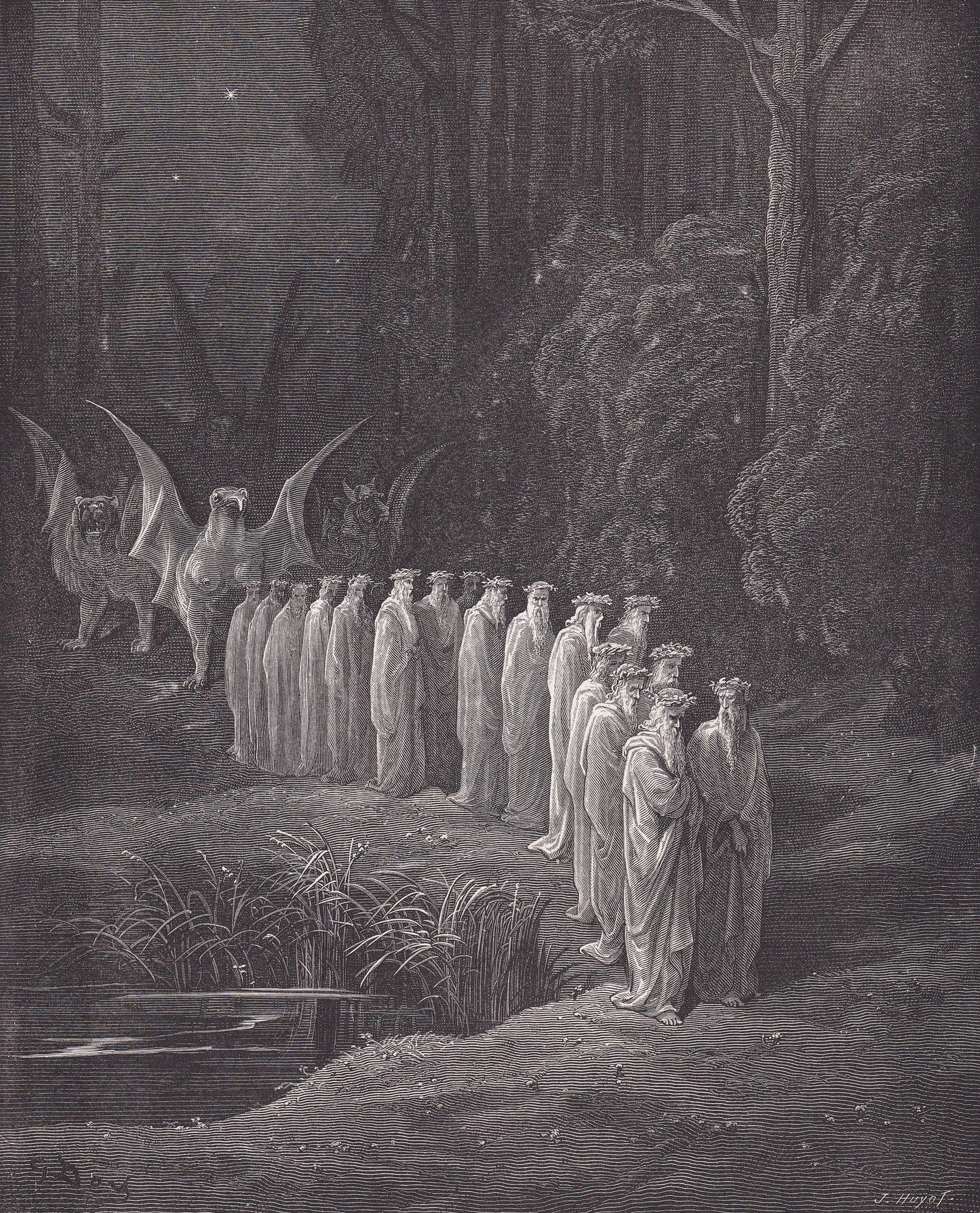 1870 GUSTAVE DORE Print - "The Procession of the Elders" - Dore Wall Art - Antique Dore Engraving - 8.5 x 12.2 Inches