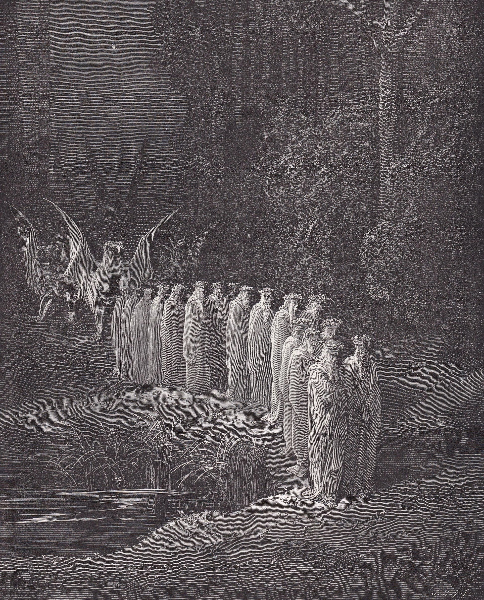 1870 GUSTAVE DORE Print - "The Procession of the Elders" - Dore Wall Art - Antique Dore Engraving - 8.5 x 12.2 Inches