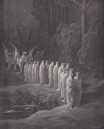 1870 GUSTAVE DORE Print - "The Procession of the Elders" - Dore Wall Art - Antique Dore Engraving - 8.5 x 12.2 Inches