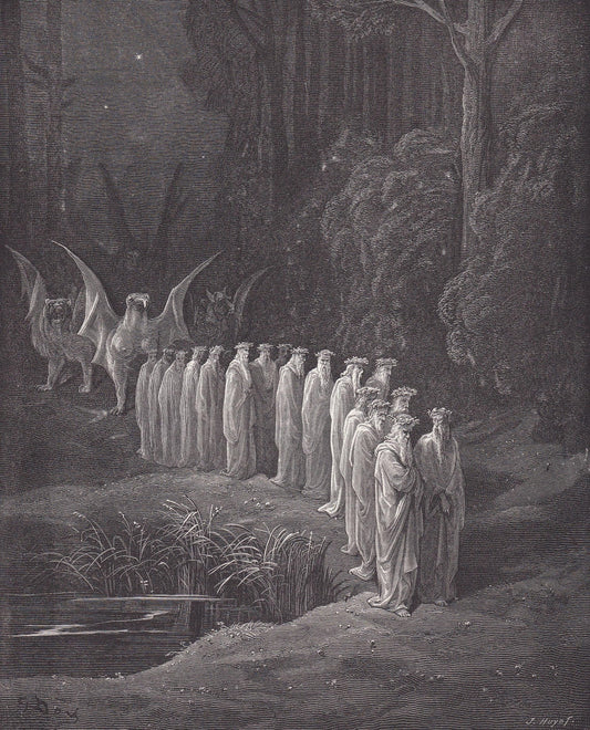 1870 GUSTAVE DORE Print - "The Procession of the Elders" - Dore Wall Art - Antique Dore Engraving - 8.5 x 12.2 Inches