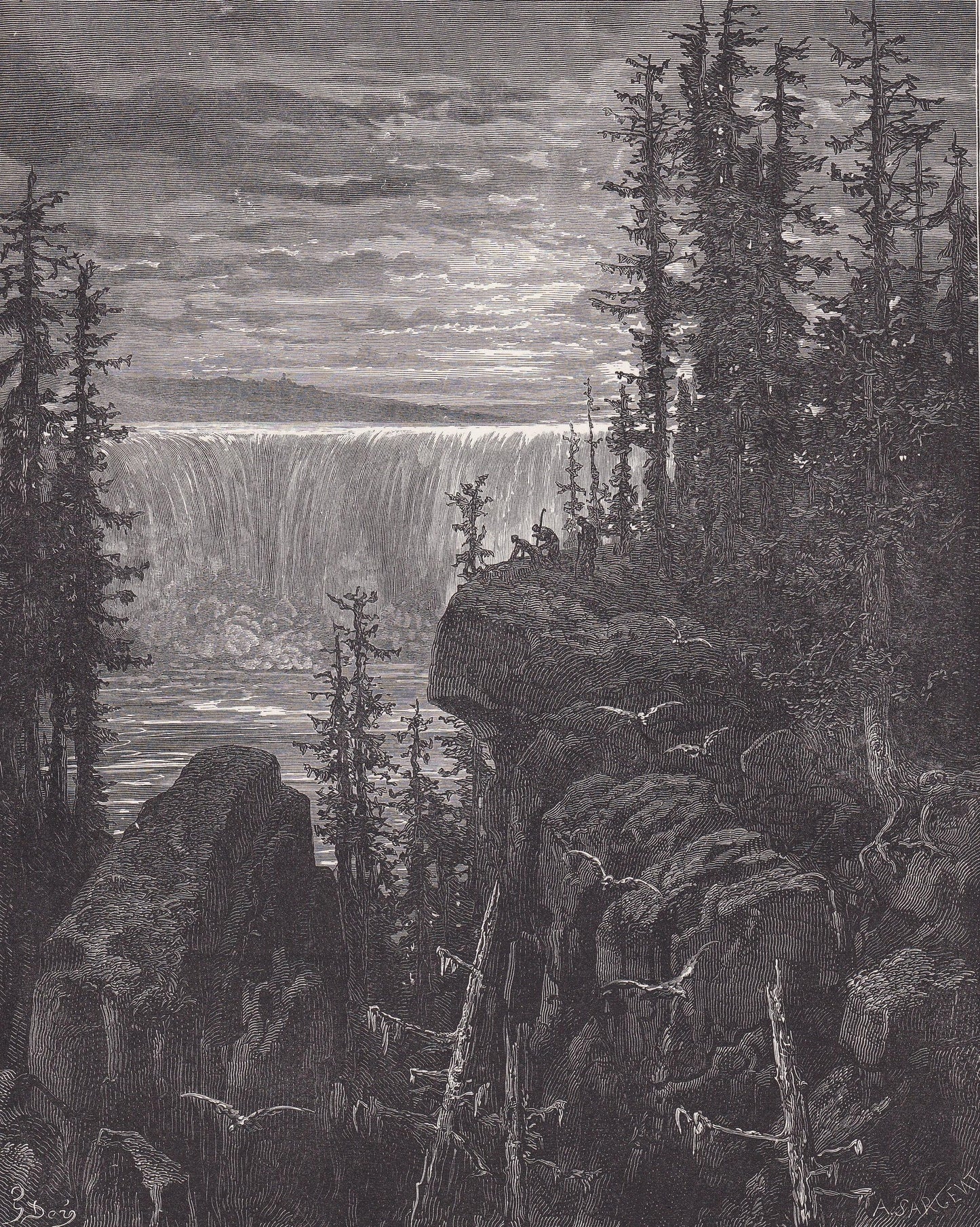 1870 GUSTAVE DORE Print - "The Falls of Niagara" - Dore Wall Art - Antique Dore Engraving - 8.5 x 12.2 Inches
