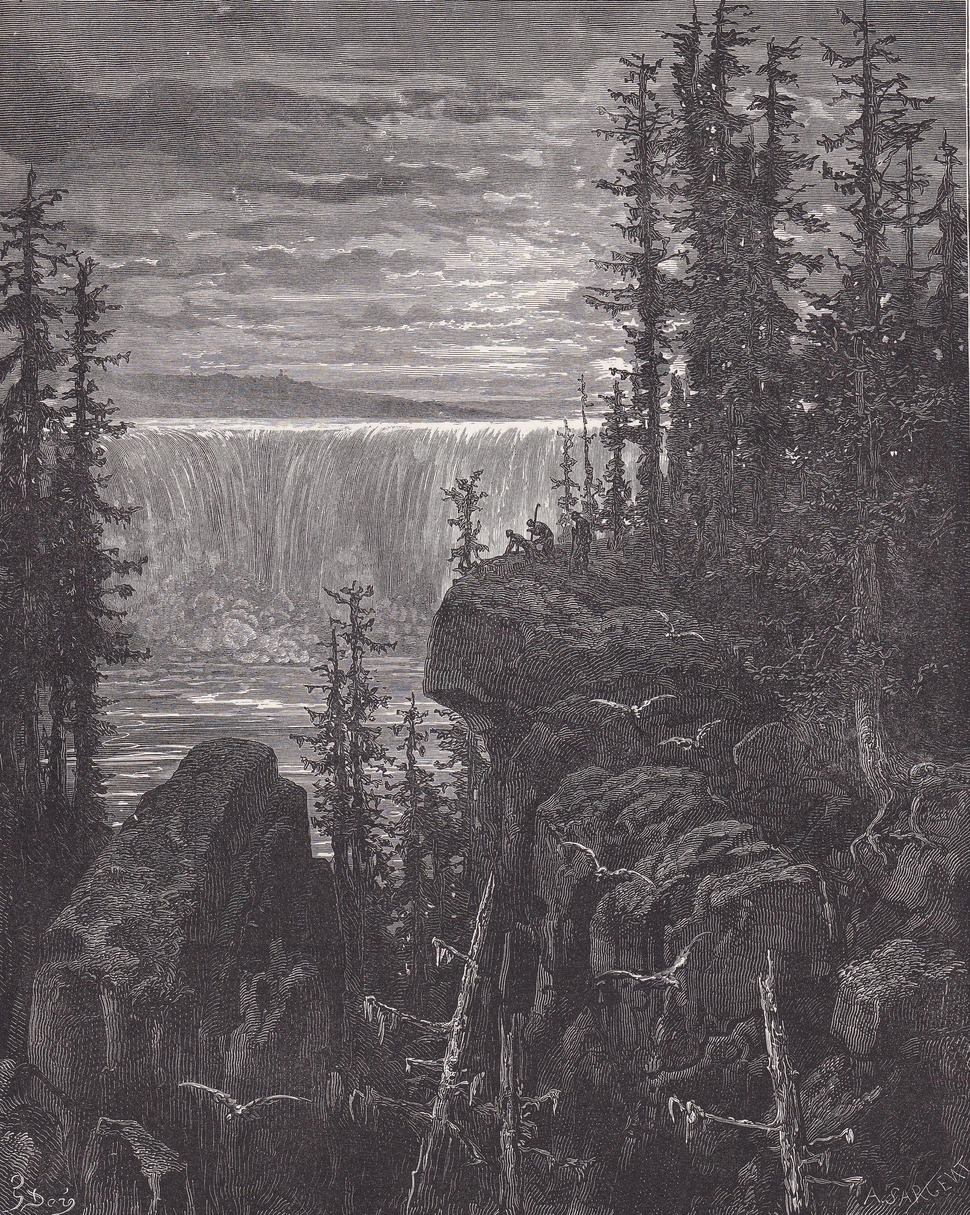 1870 GUSTAVE DORE Print - "The Falls of Niagara" - Dore Wall Art - Antique Dore Engraving - 8.5 x 12.2 Inches